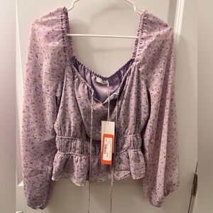 Lush Purple Smocked Puff Sleeve Blouse